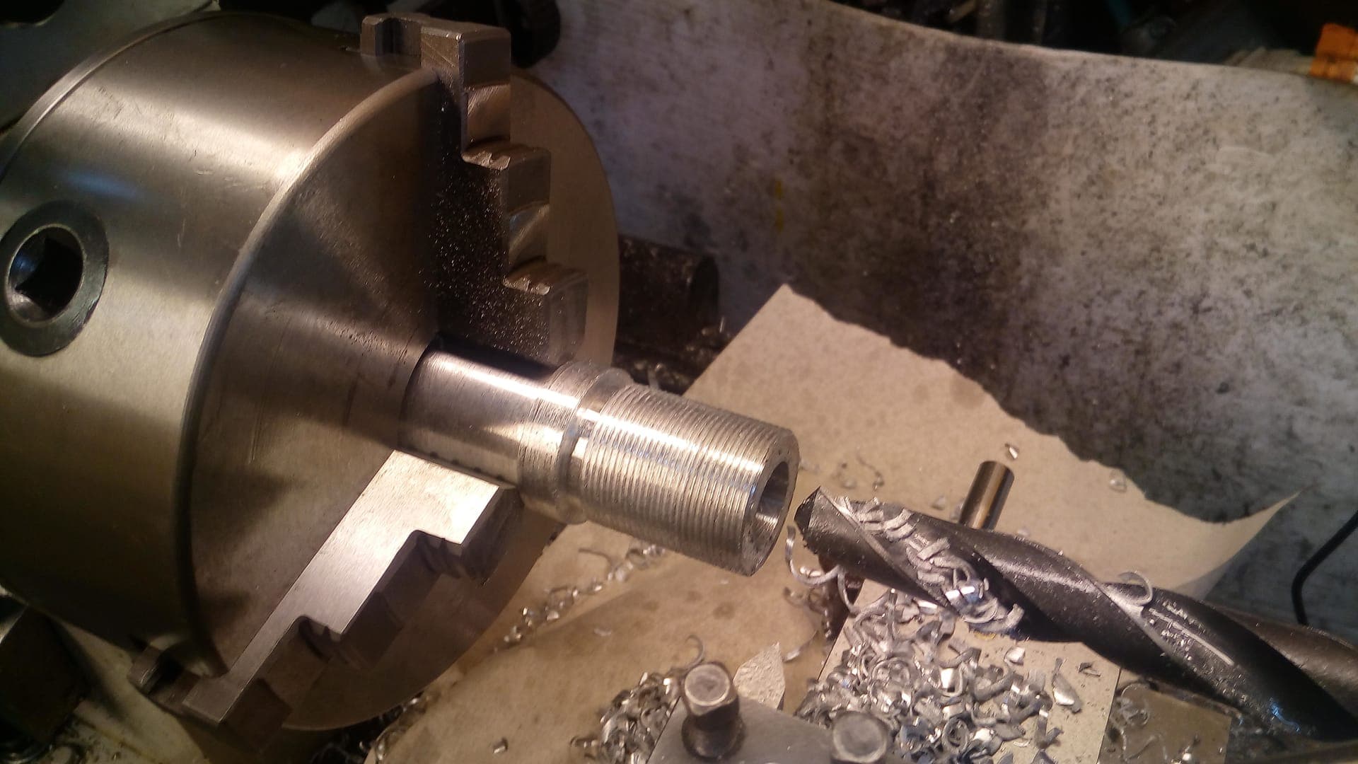 Center drilling operation on a metal lathe
